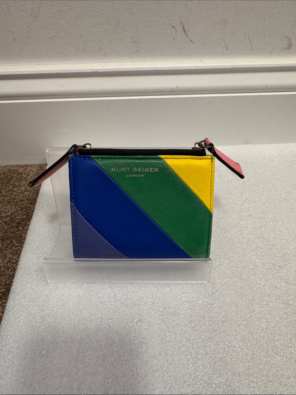 Kurt Geiger Colorblock Leather Zip Wallet - Blue, Green, Yellow, Pink